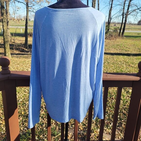 Women's Sky Blue Solid Stretch V-Neck Long Sleeve Tee-Shirts Size XL, New in pac - Picture 2 of 11
